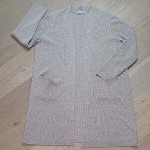 EUC Ravella Long Cardigan Women's sz XL 100% Luxury Cashmere Tan Open Sweater